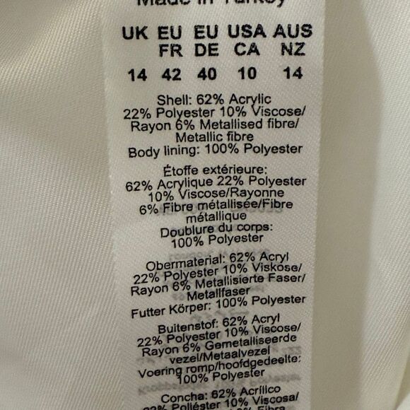 Karen Millen Metallic Tweed Peplum Hem Short Dress Ivory Size 10 - Picture 6 of 10